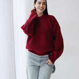 Soft Rib Knit Sweater- Burgundy