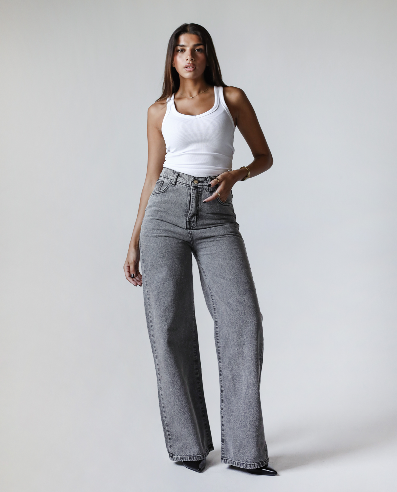 City Flow Wide leg jeans- Washed Gray