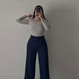 Wide Leg pants-Navy