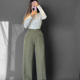 Elastic waist wide-leg pants