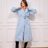 Long Denim Trench Coat-light blue