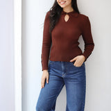Grace Collar Knit top in brown