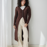 Longline Knit Cardigan-Brown