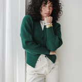 Cropped Knit Cardigan-Olive