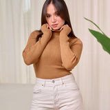 High neckline top - Caramel