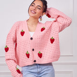 Cropped Strawberry Sweater-pink