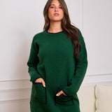Knit Set with Front Pockets-dark green