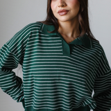 Striped Collar Knit Sweater-Olive