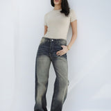 Folded Washed Denim Pants
