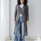 Longline Knit Cardigan-Dark Gray