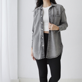 Longline Denim Shirt-Gray