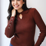 Grace Collar Knit top in brown