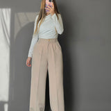 Elastic waist wide-leg pants