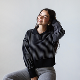 Striped Collar Knit Sweater-Black
