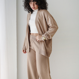 Open Cardigan Knit Set-Beige