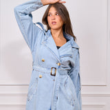 Long Denim Trench Coat-light blue
