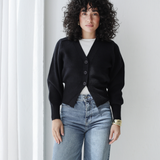 Cropped Knit Cardigan-Black