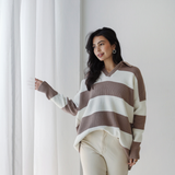 Oversized Striped Knit Sweater-Caffee