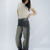 Folded Washed Denim Pants