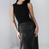 Polka Dot Satin Skirt- Black
