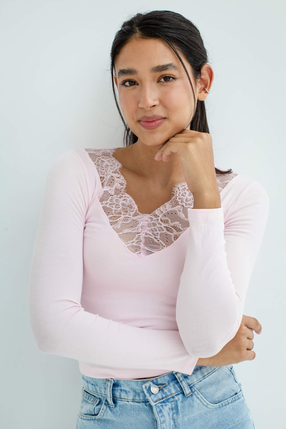 Lace V-Neck Long Sleeve Top