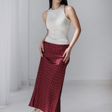 Polka Dot Satin Skirt - Burgendy