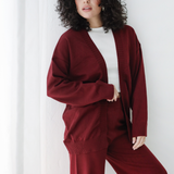Open Cardigan Knit Set-Burgundy
