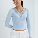 Lace V-Neck Long Sleeve Top