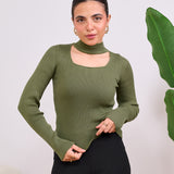 Open Neck Top- olive