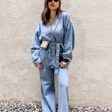 Light blue v-denim set