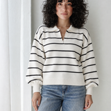Striped Collar Sweater-White
