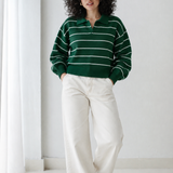 Striped Collar Sweater-Olive
