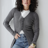 Longline Knit Cardigan-Dark Gray