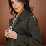 cropped trench coat - Olive