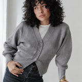 Cropped Knit Cardigan-Gray