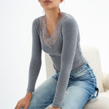 Lace V-Neck Long Sleeve Top