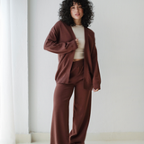 Open Cardigan Knit Set-Brown