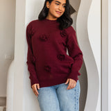 Bloomy Knit Sweater- Burgundy