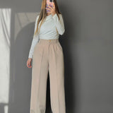 Elastic waist wide-leg pants- Beige