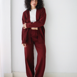 Open Cardigan Knit Set-Burgundy