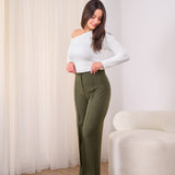 Front Seam Wide Leg Pants-oive