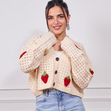 Cropped Strawberry Sweater-Cream