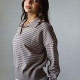 Striped Collar Knit Sweater-Cafe