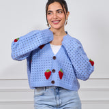 Cropped Strawberry Sweater-baby blue