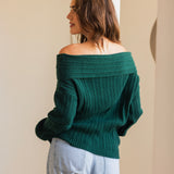 Off-Shoulder Knit Sweater- Olive