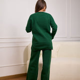 Knit Set with Front Pockets-dark green