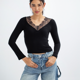 Lace V-Neck Long Sleeve Top