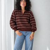 Striped Collar Sweater-Brown