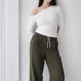 Loose Fit Pants-Olive