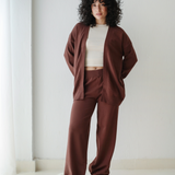 Open Cardigan Knit Set-Brown